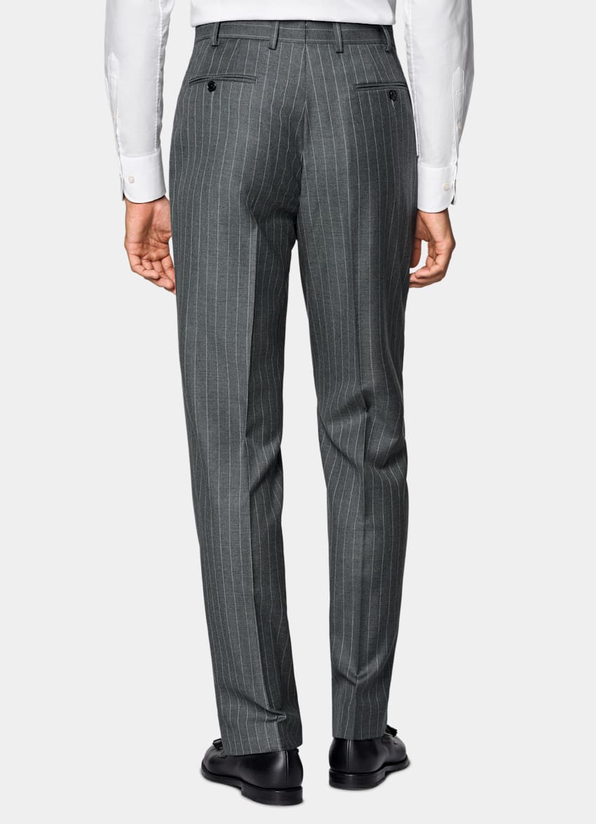SUITSUPPLY All Season Pura lana S110s de Vitale Barberis Canonico, Italia Traje Havana gris medio a rayas corte Tailored