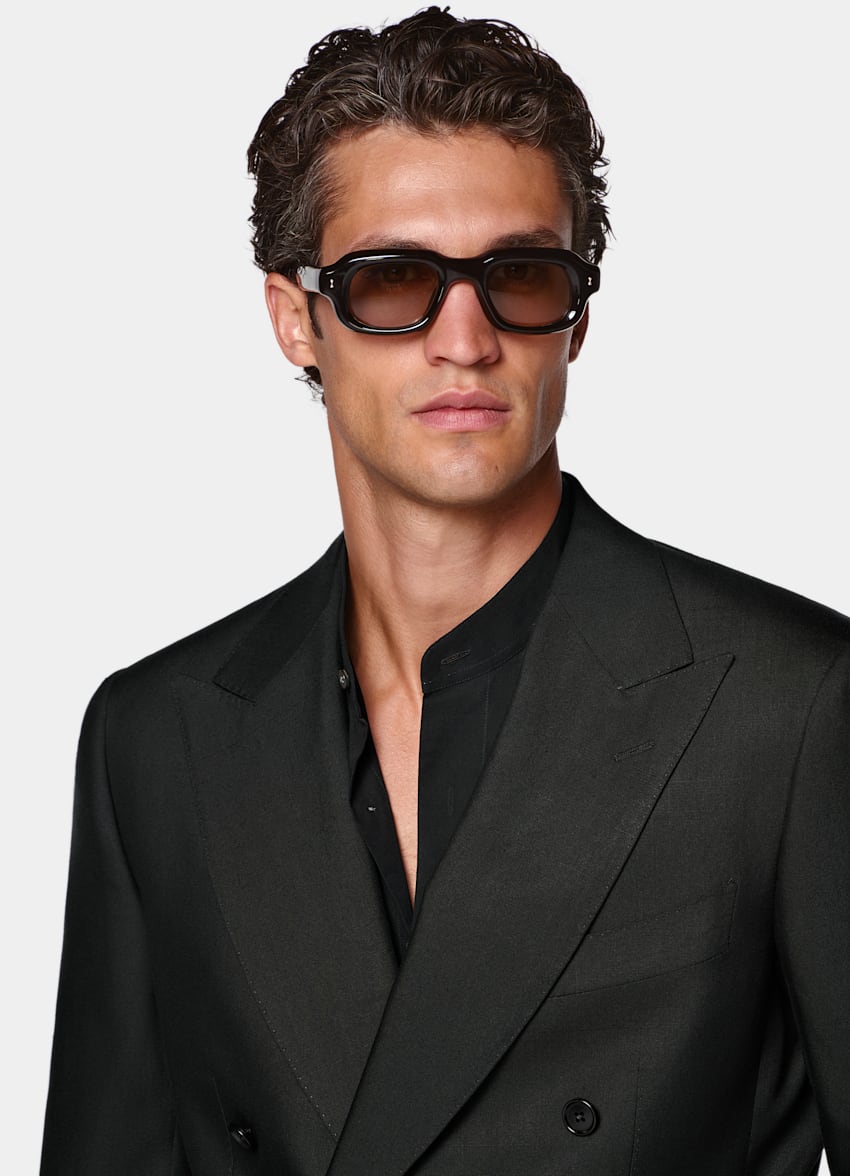 SUITSUPPLY All Season Pure Silk by Lanificio Ermenegildo Zegna, Italy Black Tailored Fit Milano Suit