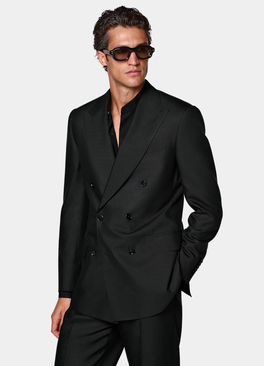 SUITSUPPLY All Season Pure Silk by Lanificio Ermenegildo Zegna, Italy Black Tailored Fit Milano Suit