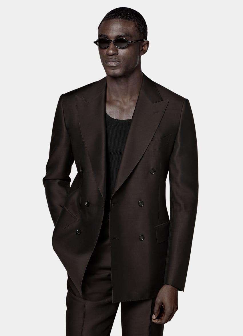 SUITSUPPLY All Season Wool Silk by Piacenza, Italy Dark Brown Tailored Fit Milano Suit