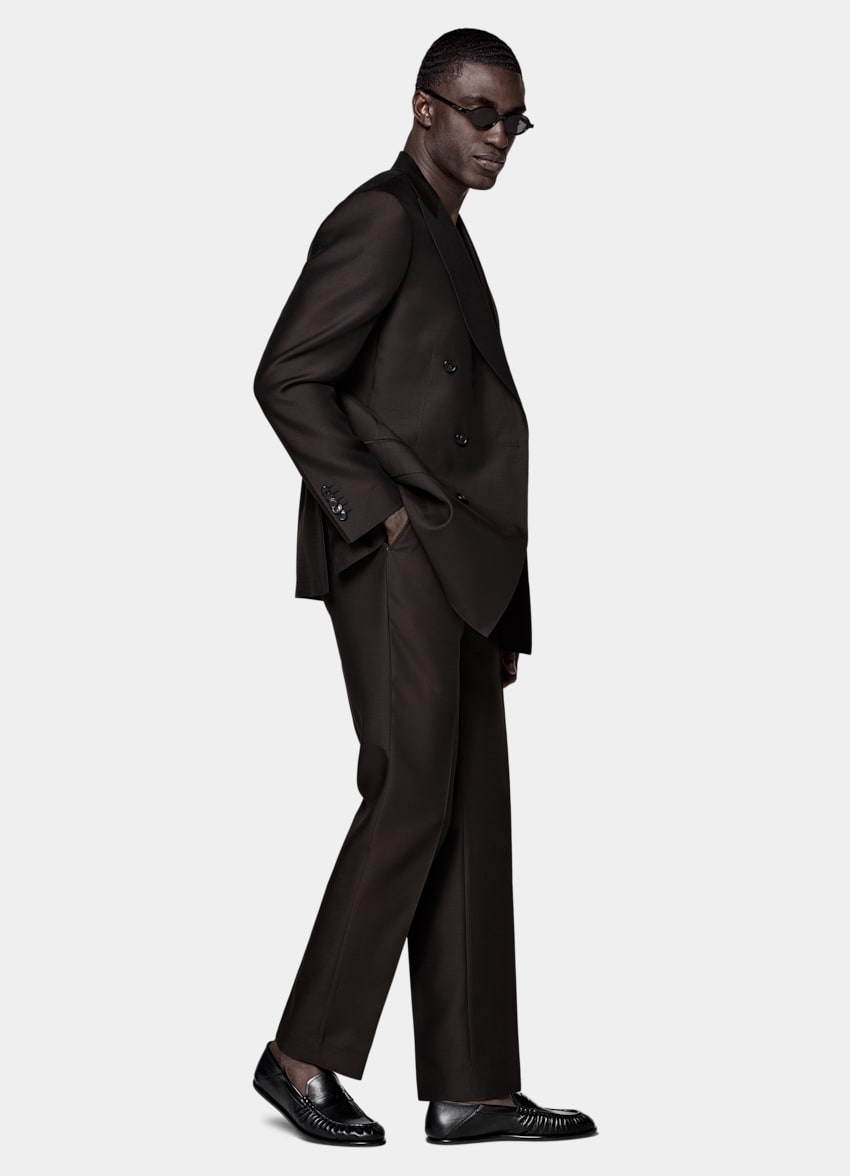 SUITSUPPLY All Season Wool Silk by Piacenza, Italy Dark Brown Tailored Fit Milano Suit