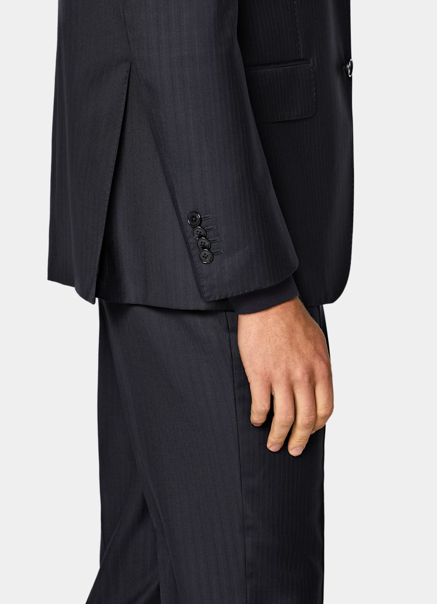 SUITSUPPLY All Season Pure S130's Wool by Reda, Italy Navy Striped Tailored Fit Havana Suit