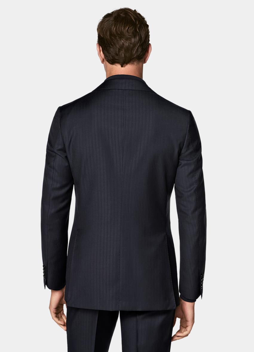 SUITSUPPLY All Season Pure S130's Wool by Reda, Italy Navy Striped Tailored Fit Havana Suit