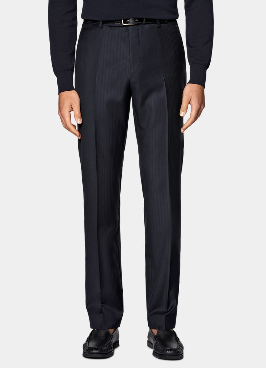 SUITSUPPLY All Season Pure S130's Wool by Reda, Italy Navy Striped Tailored Fit Havana Suit