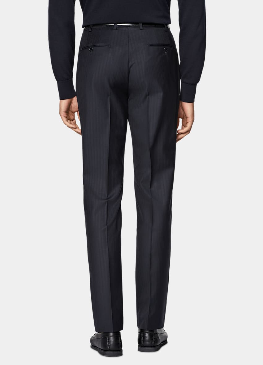 SUITSUPPLY All Season Pure S130's Wool by Reda, Italy Navy Striped Tailored Fit Havana Suit