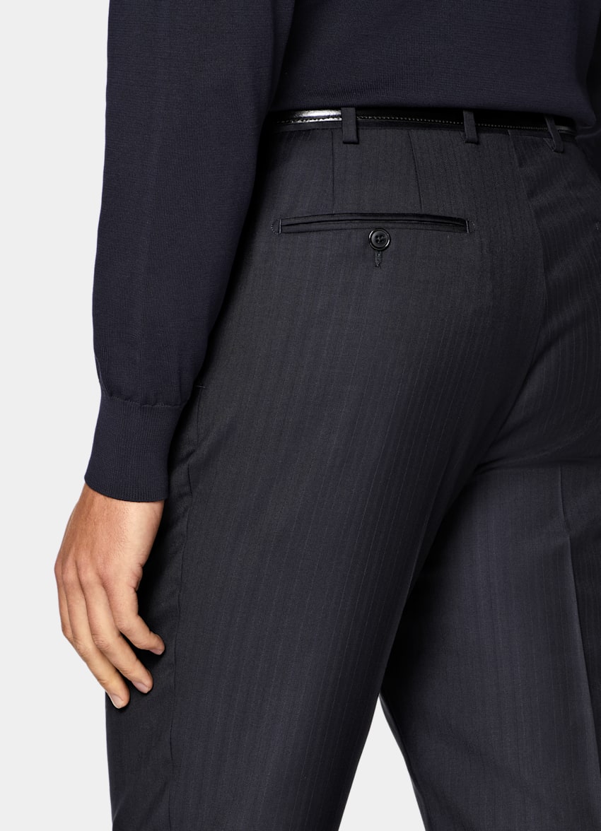 SUITSUPPLY All Season Pure S130's Wool by Reda, Italy Navy Striped Tailored Fit Havana Suit