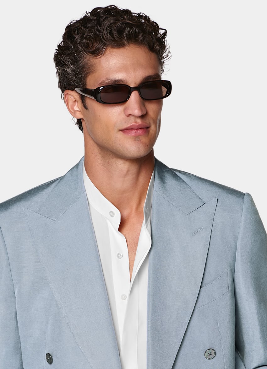 SUITSUPPLY Summer Linen Silk fr&aring;n Delfino, Italien Mid Blue Tailored Fit Milano Suit