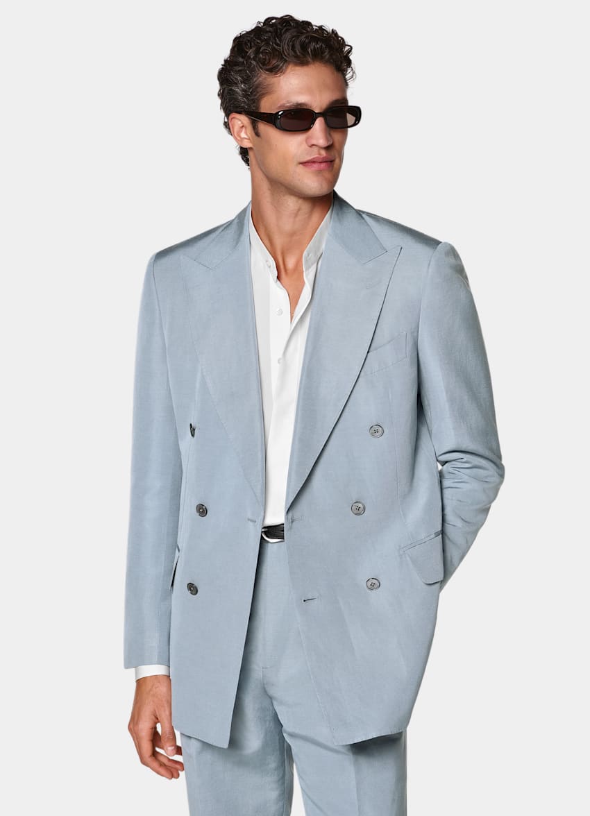 SUITSUPPLY Summer Linen Silk fr&aring;n Delfino, Italien Mid Blue Tailored Fit Milano Suit