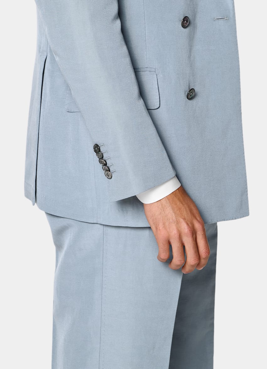 SUITSUPPLY Summer Linen Silk fr&aring;n Delfino, Italien Mid Blue Tailored Fit Milano Suit