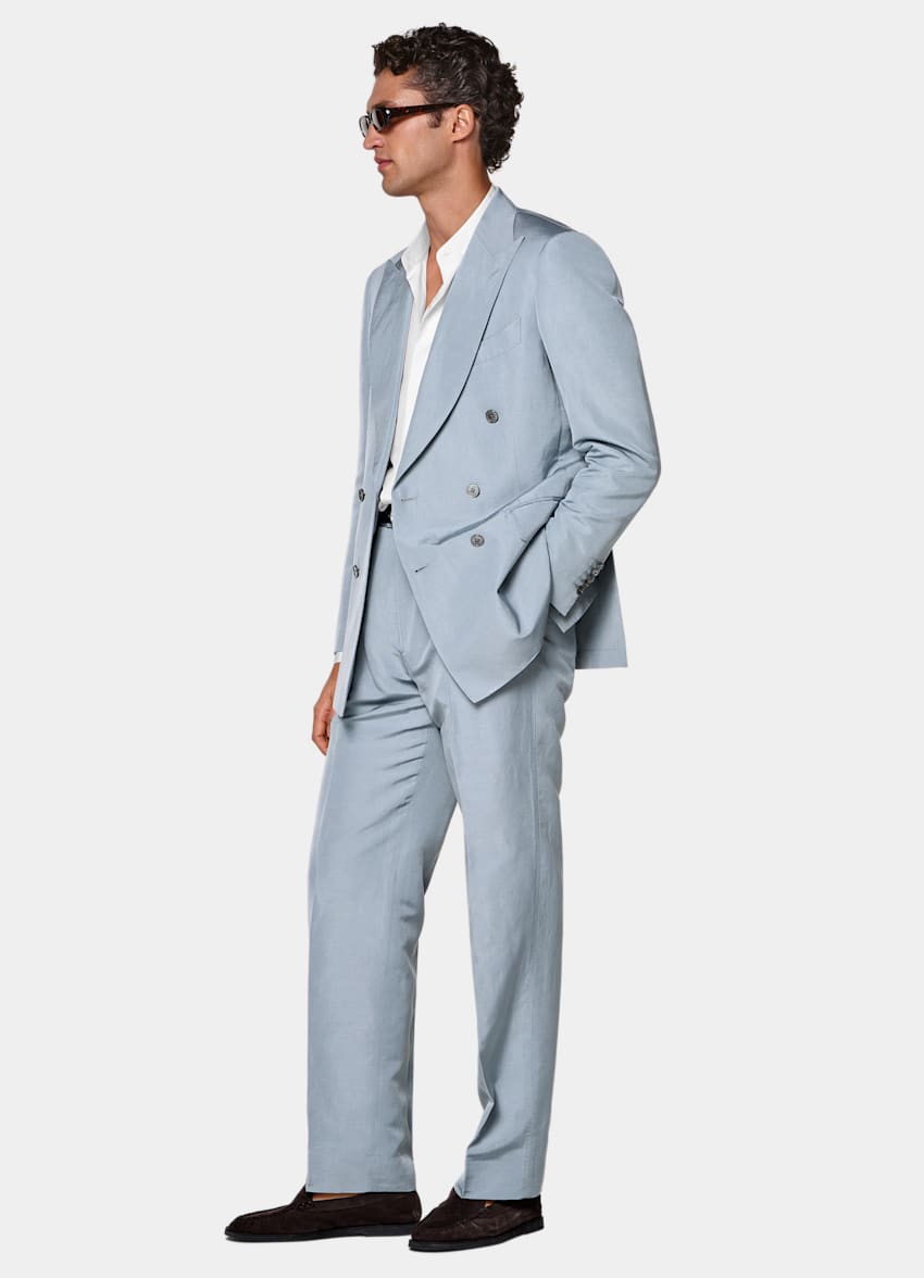 SUITSUPPLY Summer Linen Silk fr&aring;n Delfino, Italien Mid Blue Tailored Fit Milano Suit