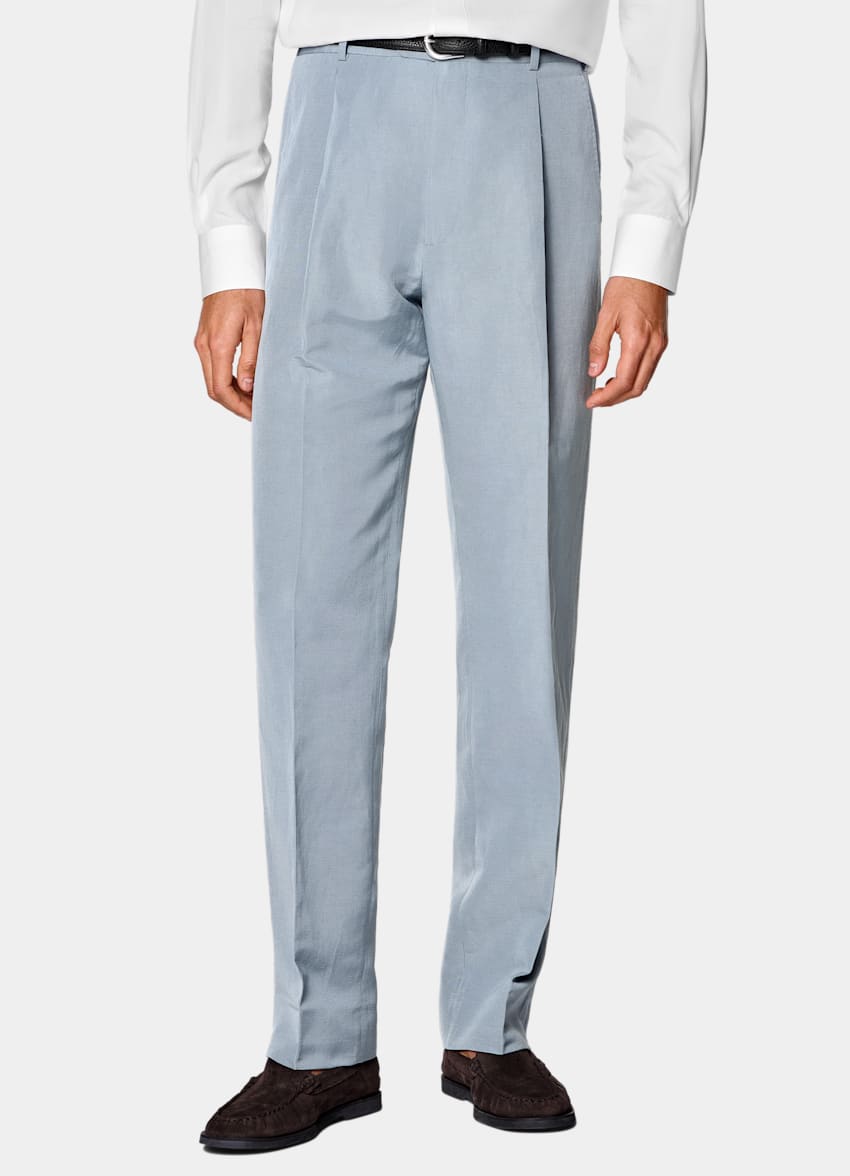 SUITSUPPLY Summer Linen Silk fr&aring;n Delfino, Italien Mid Blue Tailored Fit Milano Suit