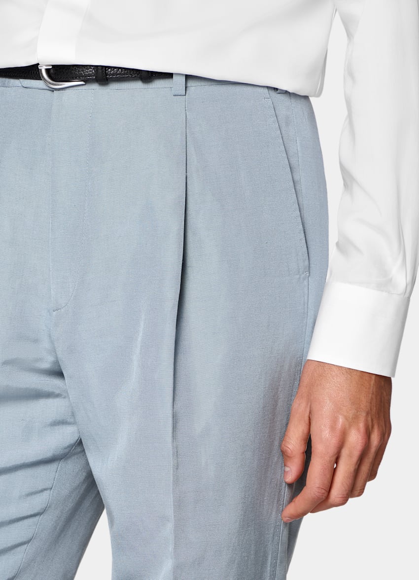 SUITSUPPLY Summer Linen Silk fr&aring;n Delfino, Italien Mid Blue Tailored Fit Milano Suit