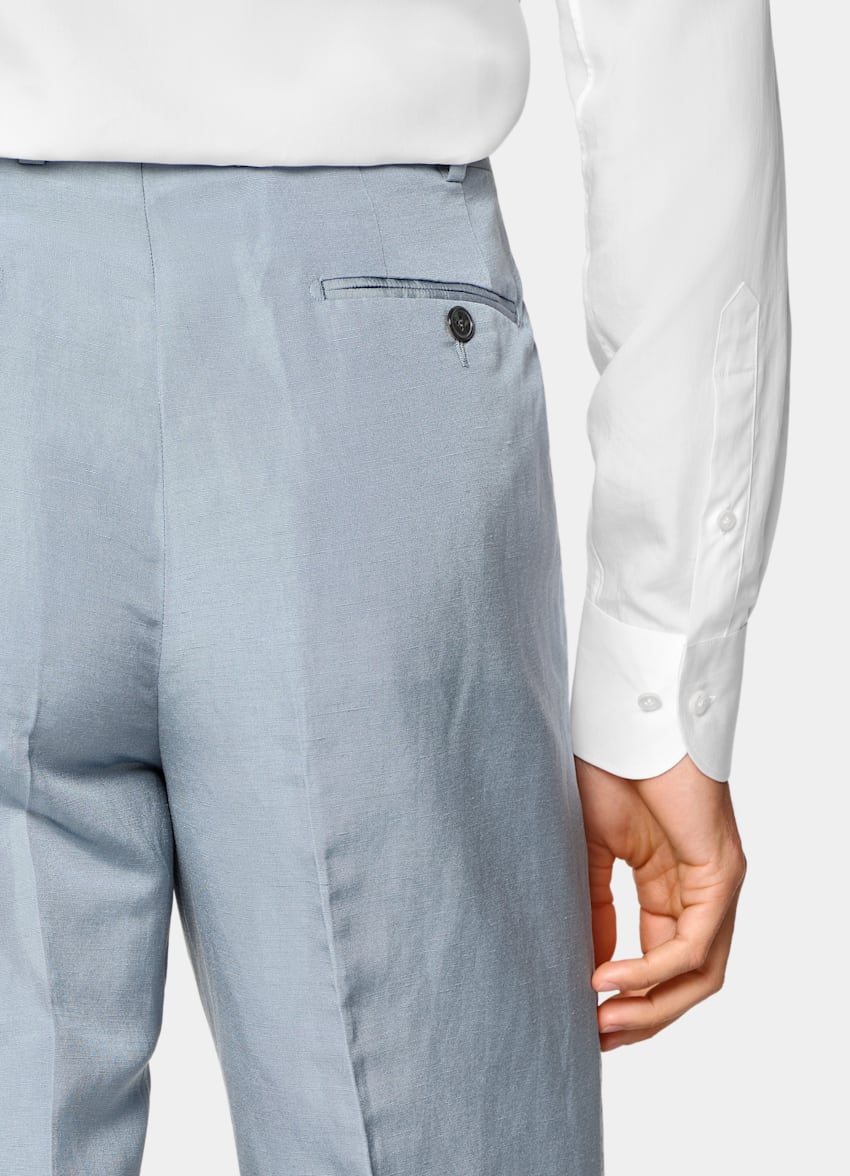 SUITSUPPLY Summer Linen Silk fr&aring;n Delfino, Italien Mid Blue Tailored Fit Milano Suit