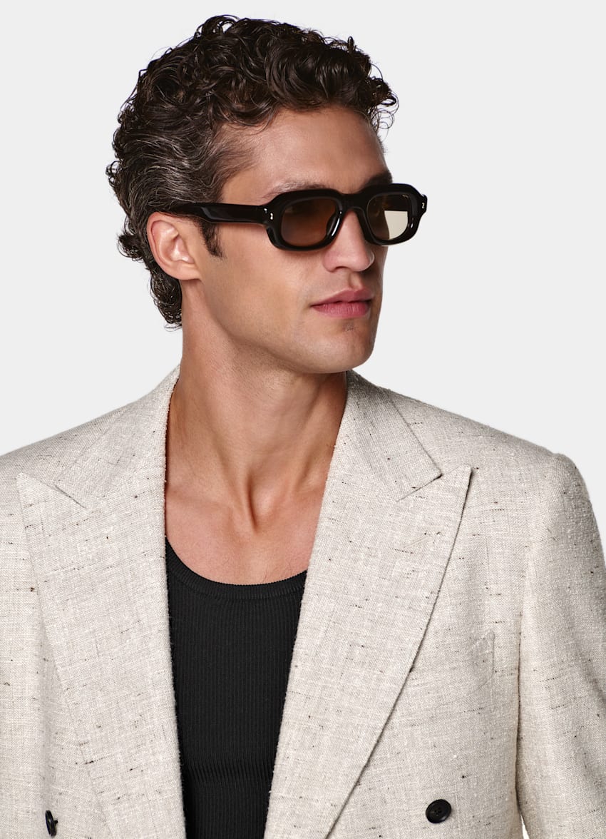 SUITSUPPLY Summer Linen Wool Silk Blend by Ferla, Italy Light Taupe Tailored Fit Milano Suit