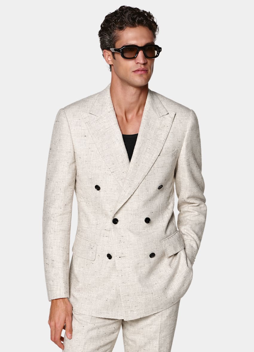 SUITSUPPLY Summer Linen Wool Silk Blend by Ferla, Italy Light Taupe Tailored Fit Milano Suit