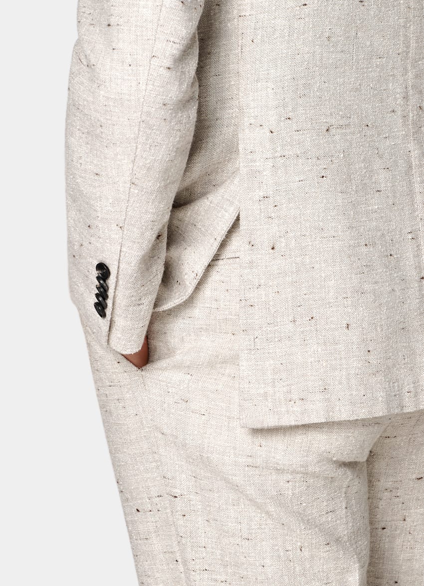 SUITSUPPLY Summer Linen Wool Silk Blend by Ferla, Italy Light Taupe Tailored Fit Milano Suit