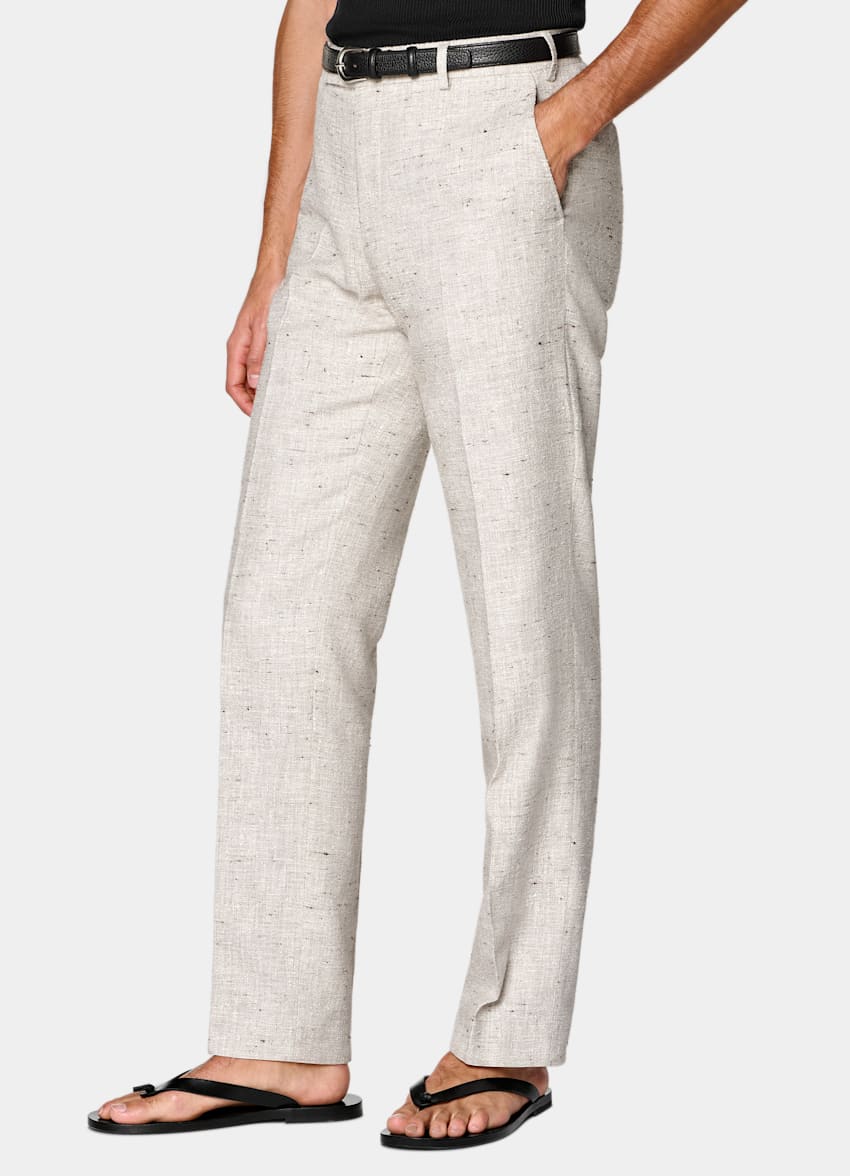 SUITSUPPLY Summer Linen Wool Silk Blend by Ferla, Italy Light Taupe Tailored Fit Milano Suit