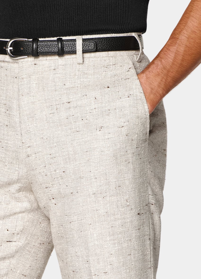 SUITSUPPLY Summer Linen Wool Silk Blend by Ferla, Italy Light Taupe Tailored Fit Milano Suit
