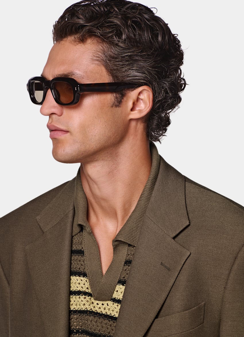 SUITSUPPLY All Season Wool Mohair Silk by Cerruti, Italy Mid Brown Relaxed Fit Brera Suit