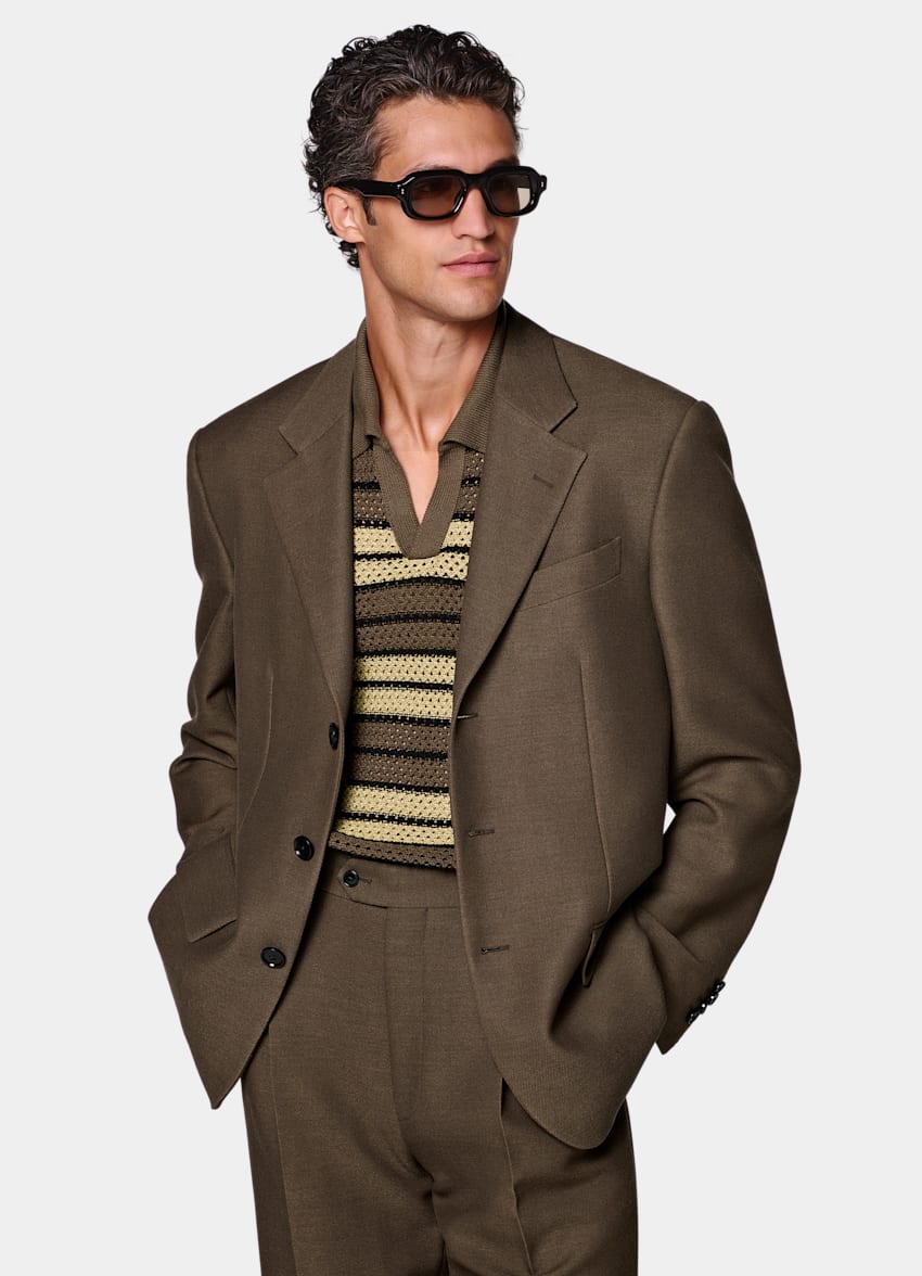 SUITSUPPLY All Season Wool Mohair Silk by Cerruti, Italy Mid Brown Relaxed Fit Brera Suit
