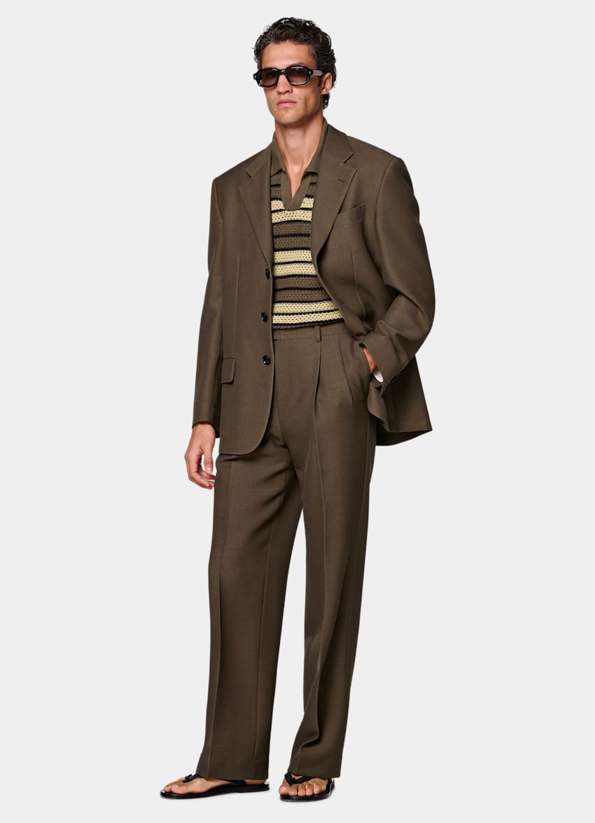 SUITSUPPLY All Season Wool Mohair Silk by Cerruti, Italy Mid Brown Relaxed Fit Brera Suit