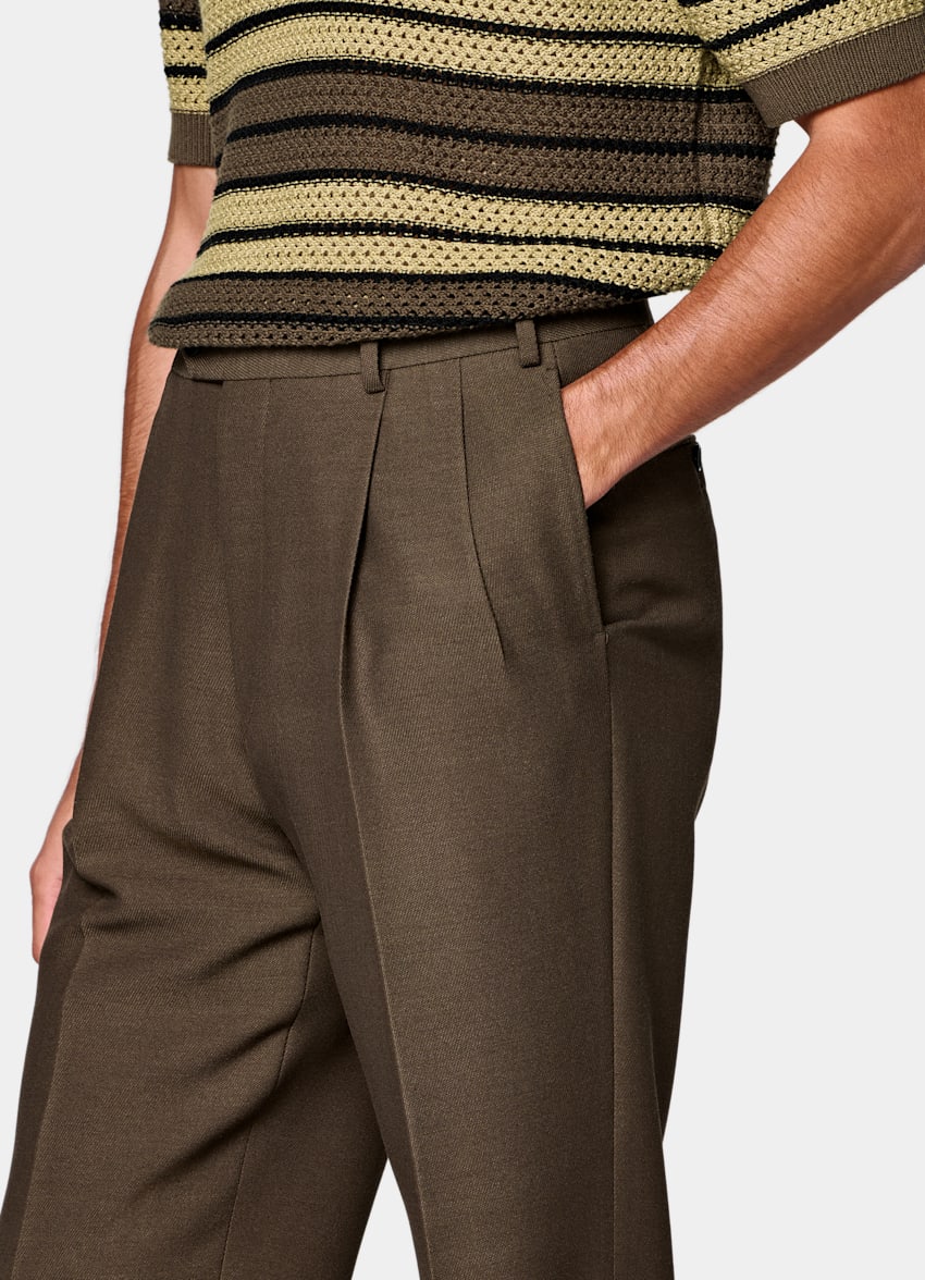 SUITSUPPLY All Season Wool Mohair Silk by Cerruti, Italy Mid Brown Relaxed Fit Brera Suit