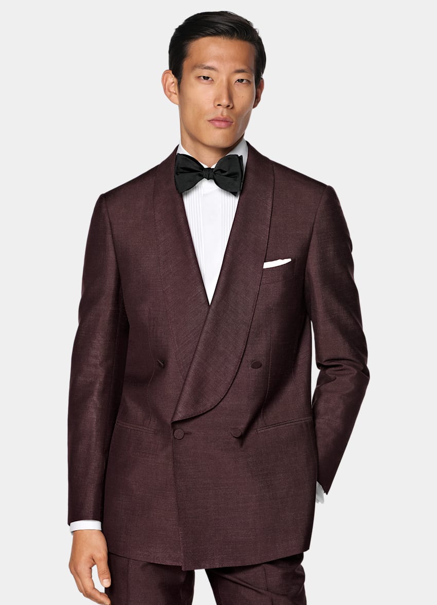 SUITSUPPLY All Season Silk Wool par Lanificio Ermenegildo Zegna, Italie Burgundy Tailored Fit Milano Tuxedo