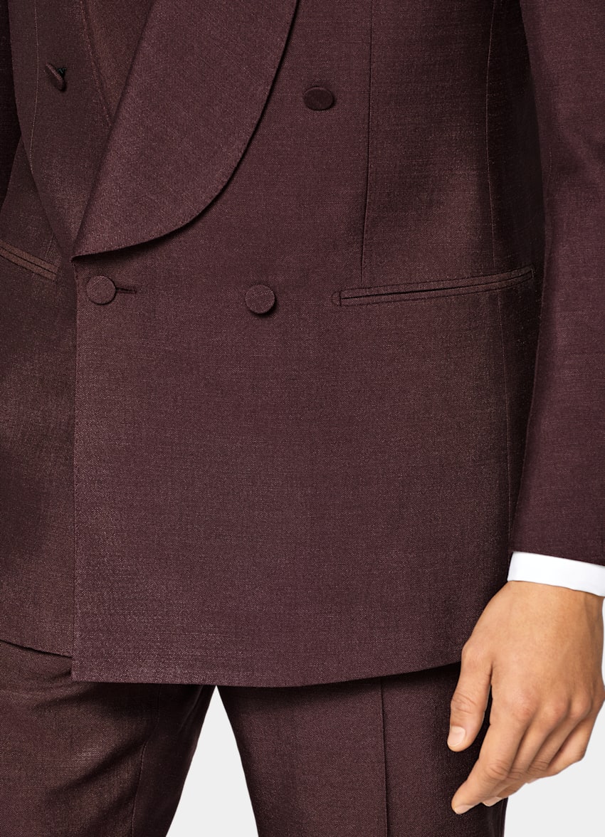 SUITSUPPLY All Season Silk Wool par Lanificio Ermenegildo Zegna, Italie Burgundy Tailored Fit Milano Tuxedo