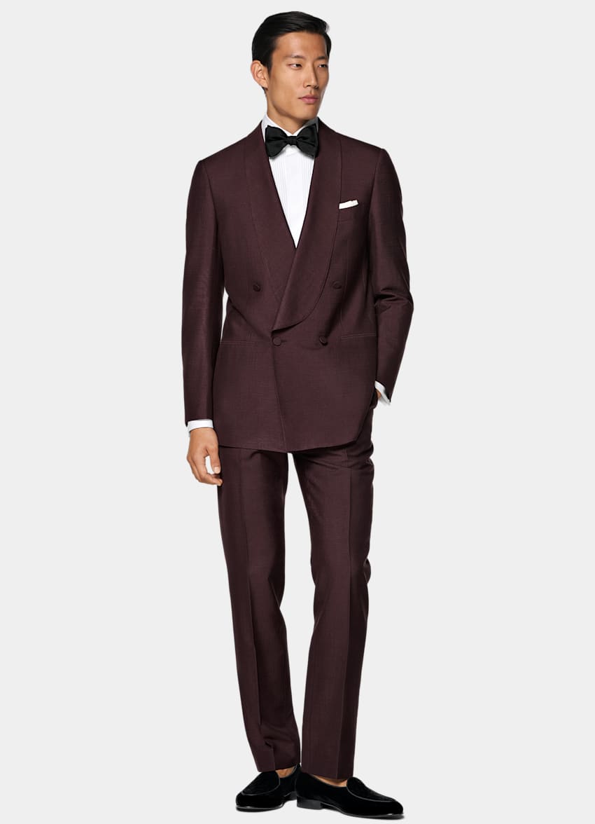 SUITSUPPLY All Season Silk Wool par Lanificio Ermenegildo Zegna, Italie Burgundy Tailored Fit Milano Tuxedo