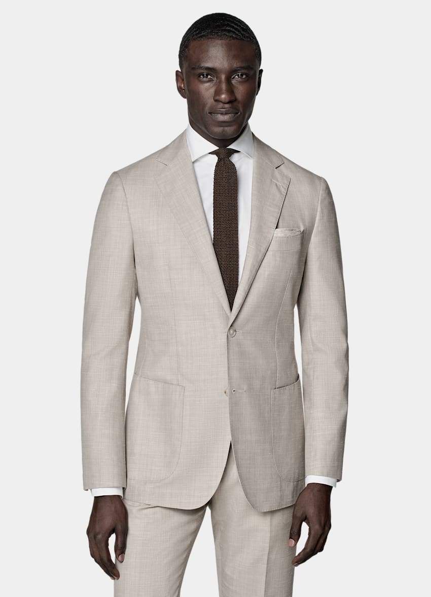 SUITSUPPLY Wool Silk Linen by Rogna, Italy Sand Tailored Fit Havana Suit