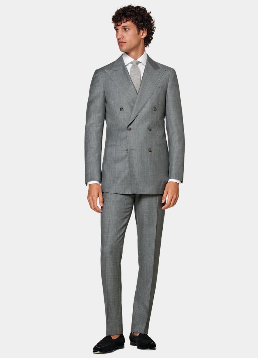 SUITSUPPLY Pure S110's Wool by Vitale Barberis Canonico, Italy Light Grey Perennial Tailored Fit Havana Suit