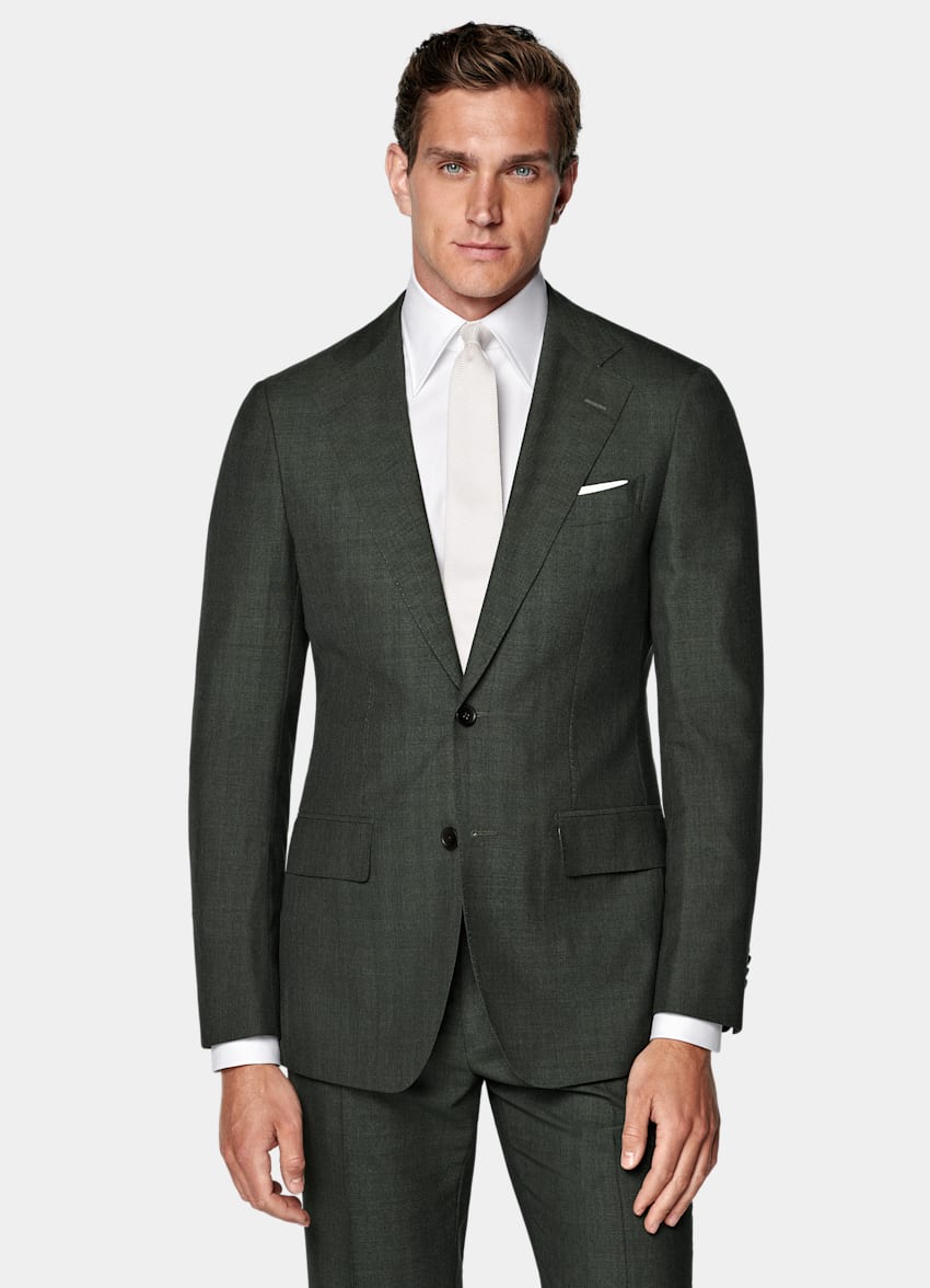 SUITSUPPLY All Season Pure Tropical Wool by Vitale Barberis Canonico, Italy Dark Green Perennial Tailored Fit Havana Suit