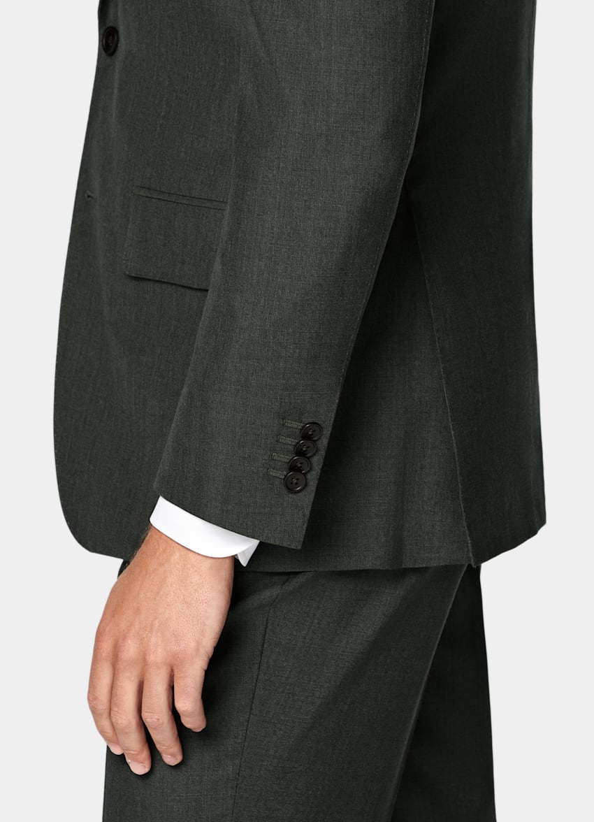 SUITSUPPLY All Season Pure Tropical Wool by Vitale Barberis Canonico, Italy Dark Green Perennial Tailored Fit Havana Suit