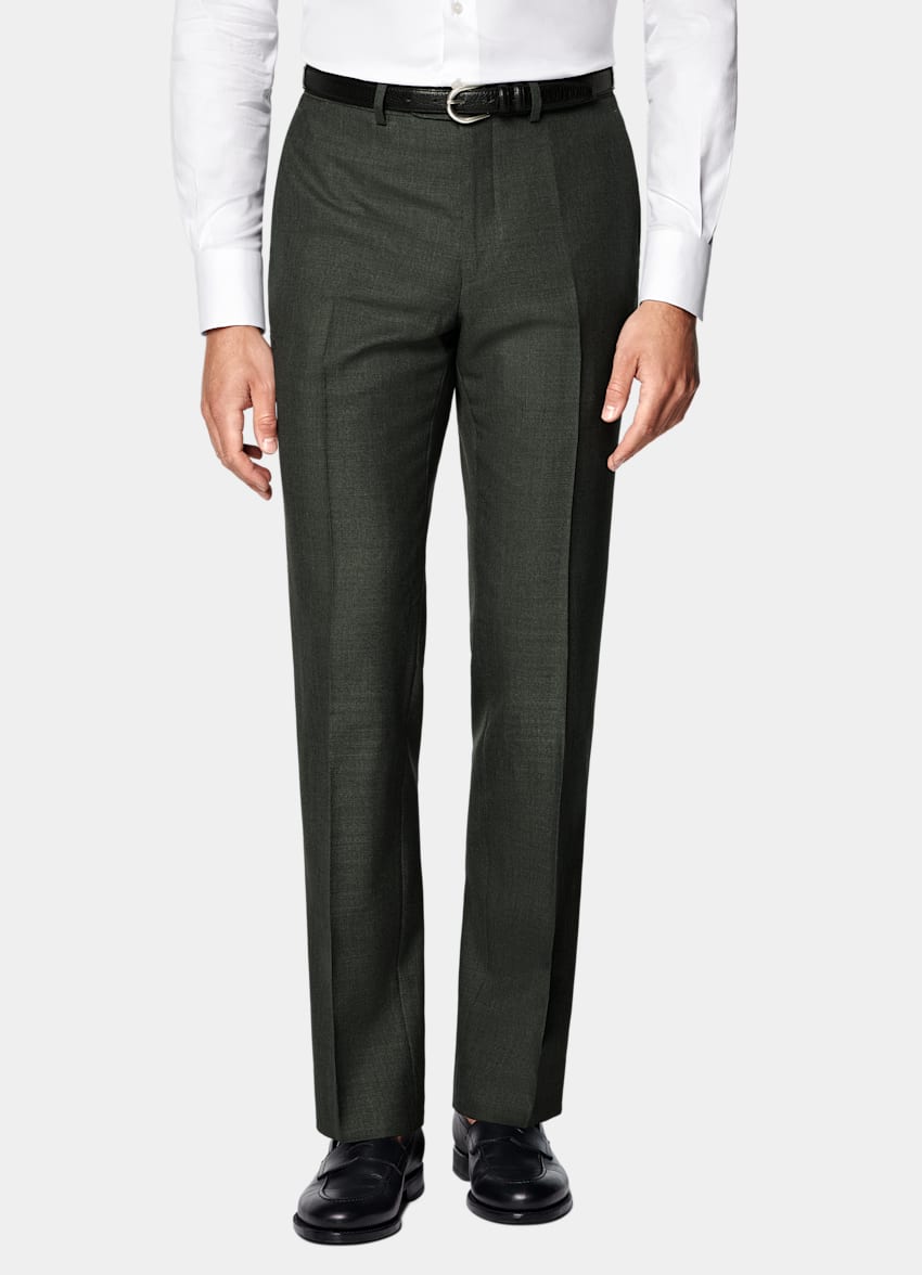SUITSUPPLY All Season Pure Tropical Wool by Vitale Barberis Canonico, Italy Dark Green Perennial Tailored Fit Havana Suit