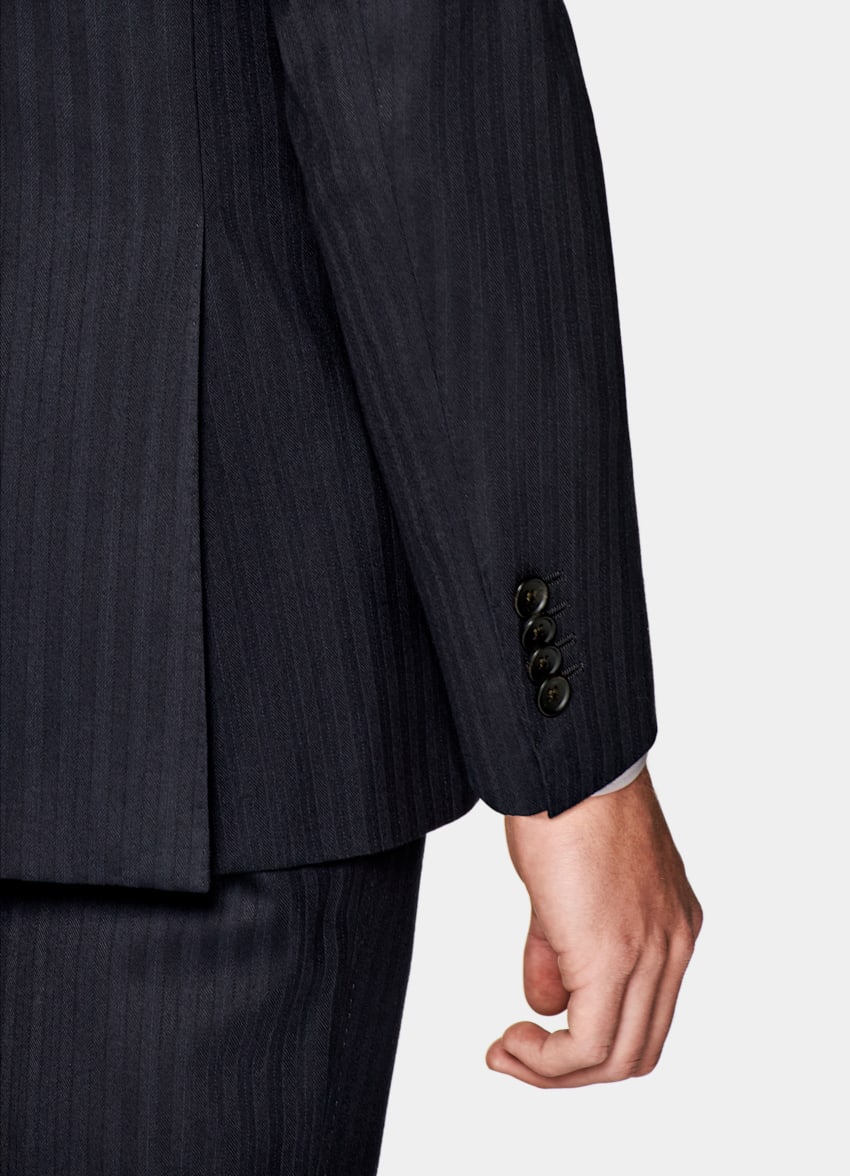 SUITSUPPLY Pure S120's Wool by Delfino, Italy Navy Herringbone Havana Suit