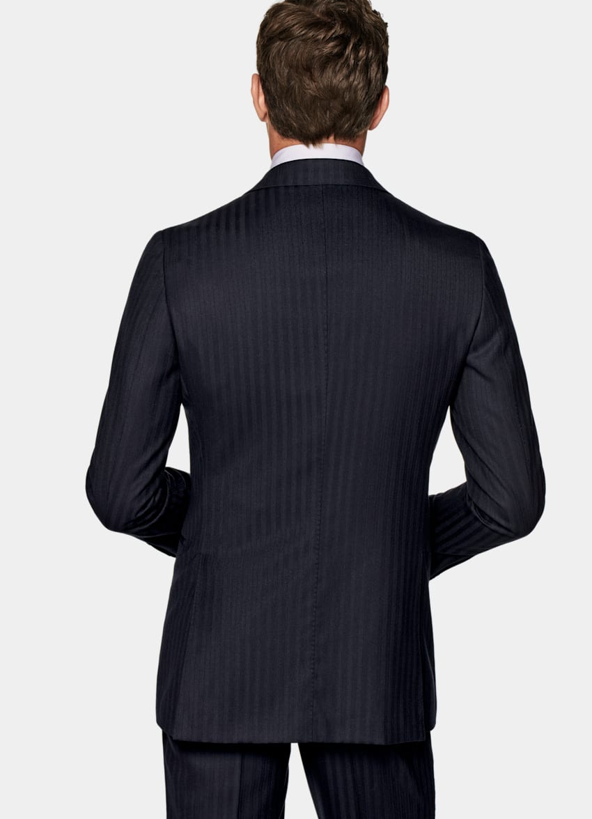 SUITSUPPLY Pure S120's Wool by Delfino, Italy Navy Herringbone Havana Suit
