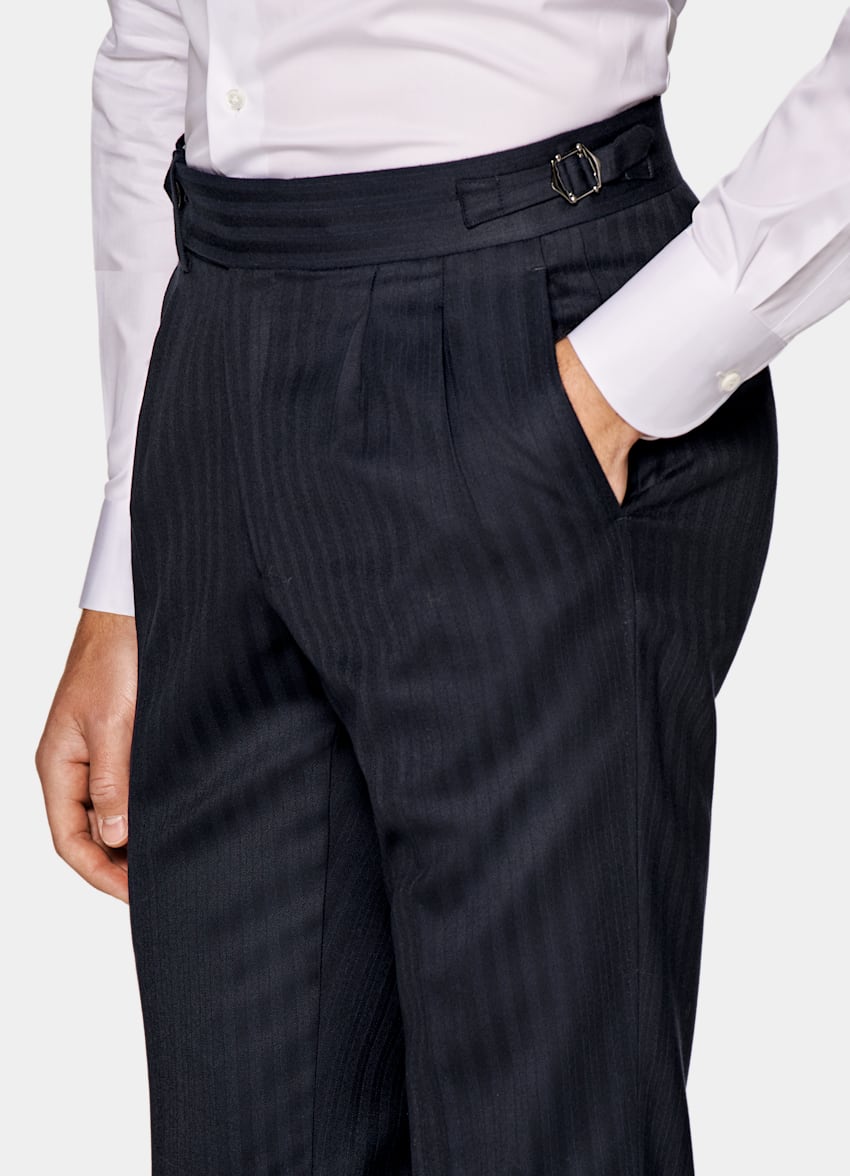 SUITSUPPLY Pure S120's Wool by Delfino, Italy Navy Herringbone Havana Suit