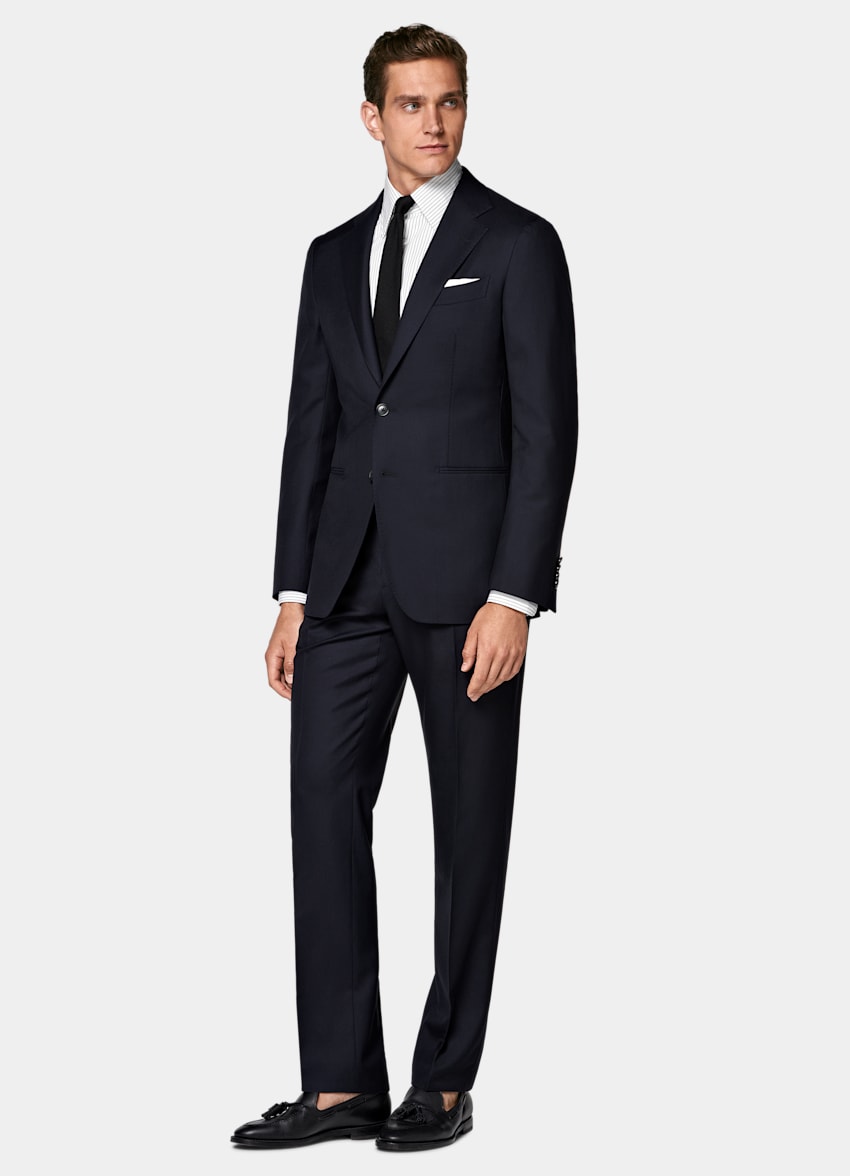SUITSUPPLY All Season Pure S150's Wool by E.Thomas, Italy Navy Tailored Fit Havana Suit