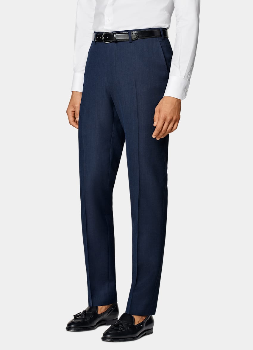 SUITSUPPLY All Season Pura lana S110s de Reda, Italia Traje Perennial Havana azul marino corte Tailored