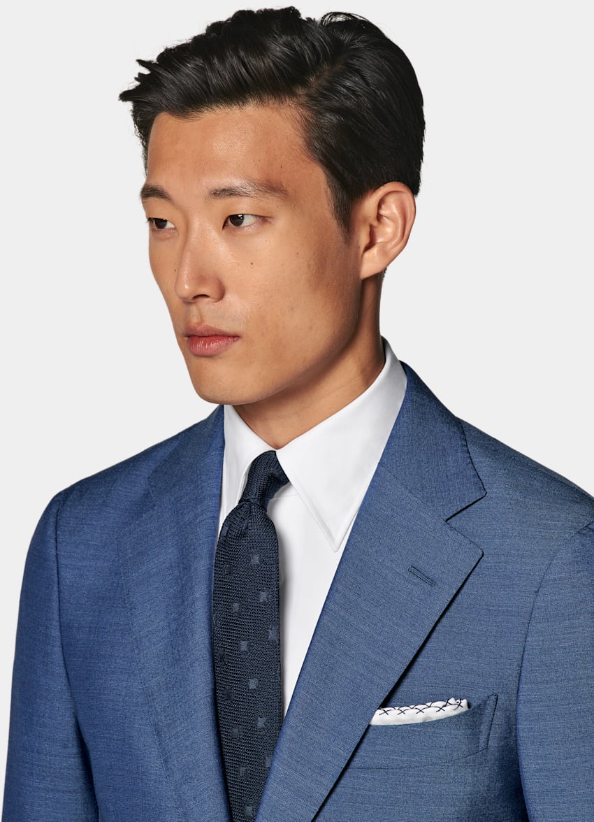 SUITSUPPLY All Season Pure Tropical Wool by Vitale Barberis Canonico, Italy Mid Blue Perennial Tailored Fit Havana Suit