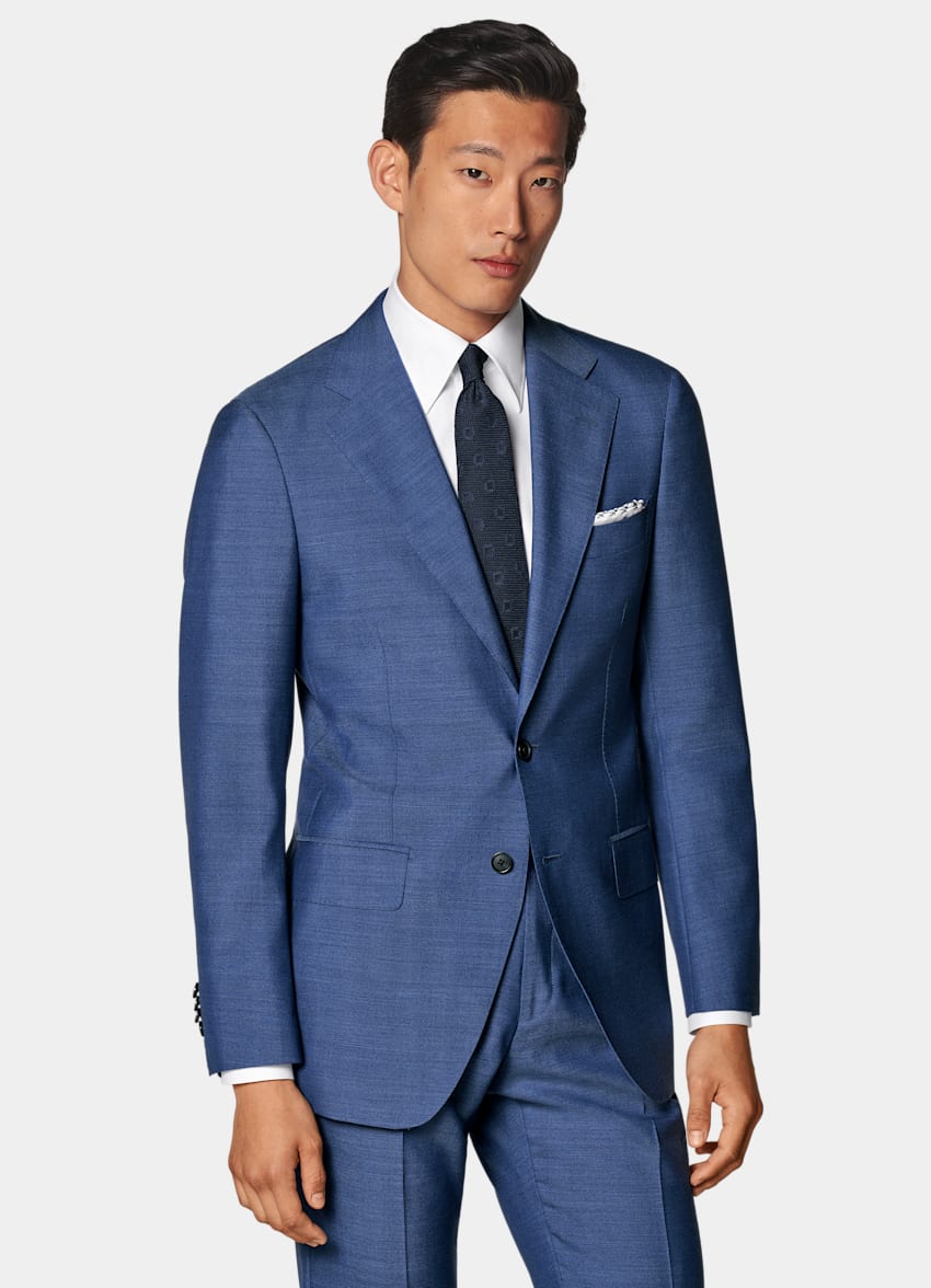 SUITSUPPLY All Season Pure Tropical Wool by Vitale Barberis Canonico, Italy Mid Blue Perennial Tailored Fit Havana Suit