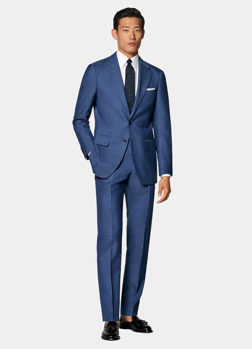 SUITSUPPLY All Season Pure Tropical Wool by Vitale Barberis Canonico, Italy Mid Blue Perennial Tailored Fit Havana Suit