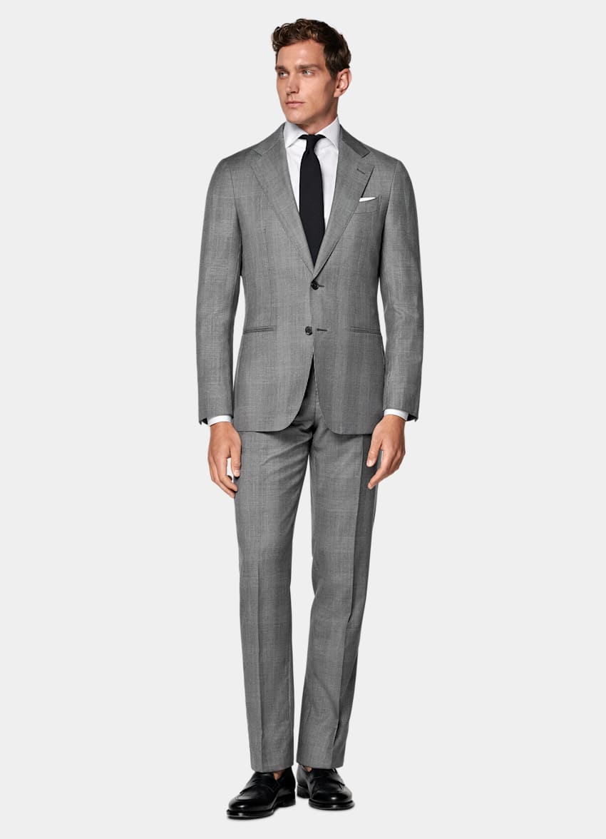 SUITSUPPLY All Season Ren S130's-ull från Drago, Italien Havana rutig medelgrå kostym med tailored fit
