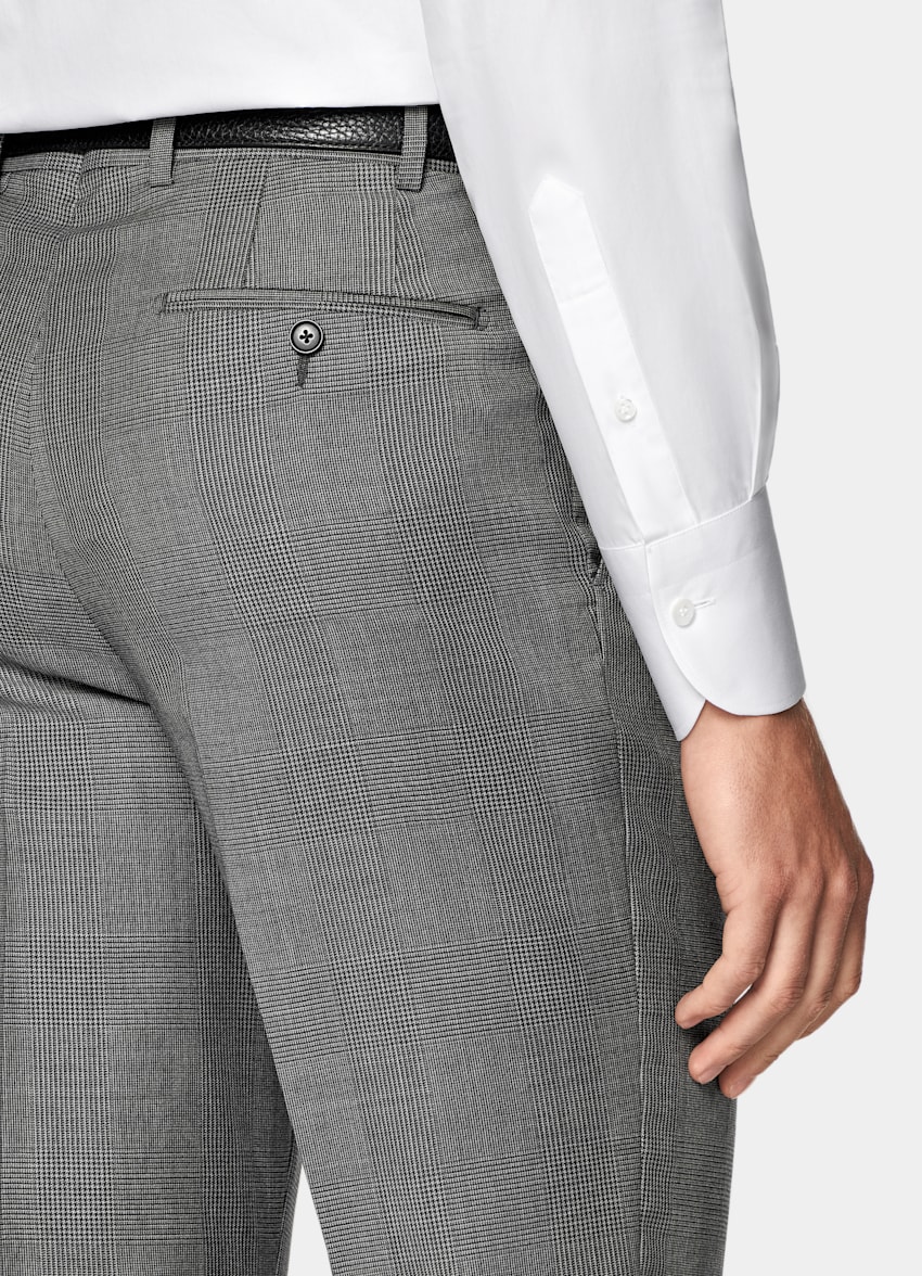 SUITSUPPLY All Season Ren S130's-ull från Drago, Italien Havana rutig medelgrå kostym med tailored fit