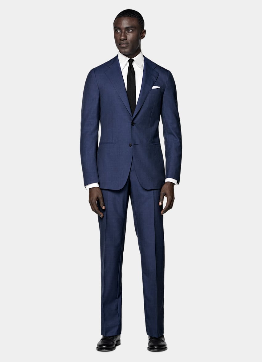 SUITSUPPLY All Season Pure S120's Tropical Wool by Vitale Barberis Canonico, Italy Mid Blue Perennial Tailored Fit Havana Suit