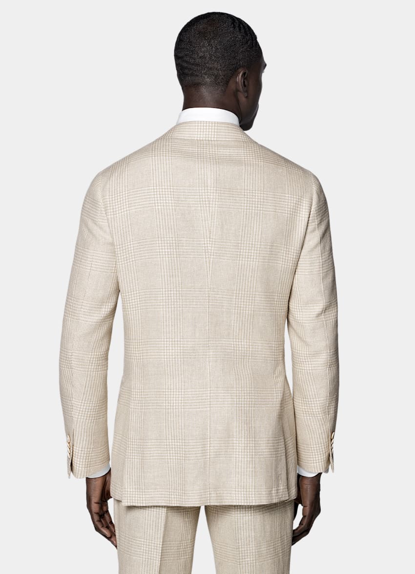 SUITSUPPLY Spring/Summer Linen Cotton Silk Wool by Ferla, Italy Sand Checked Tailored Fit Havana Suit