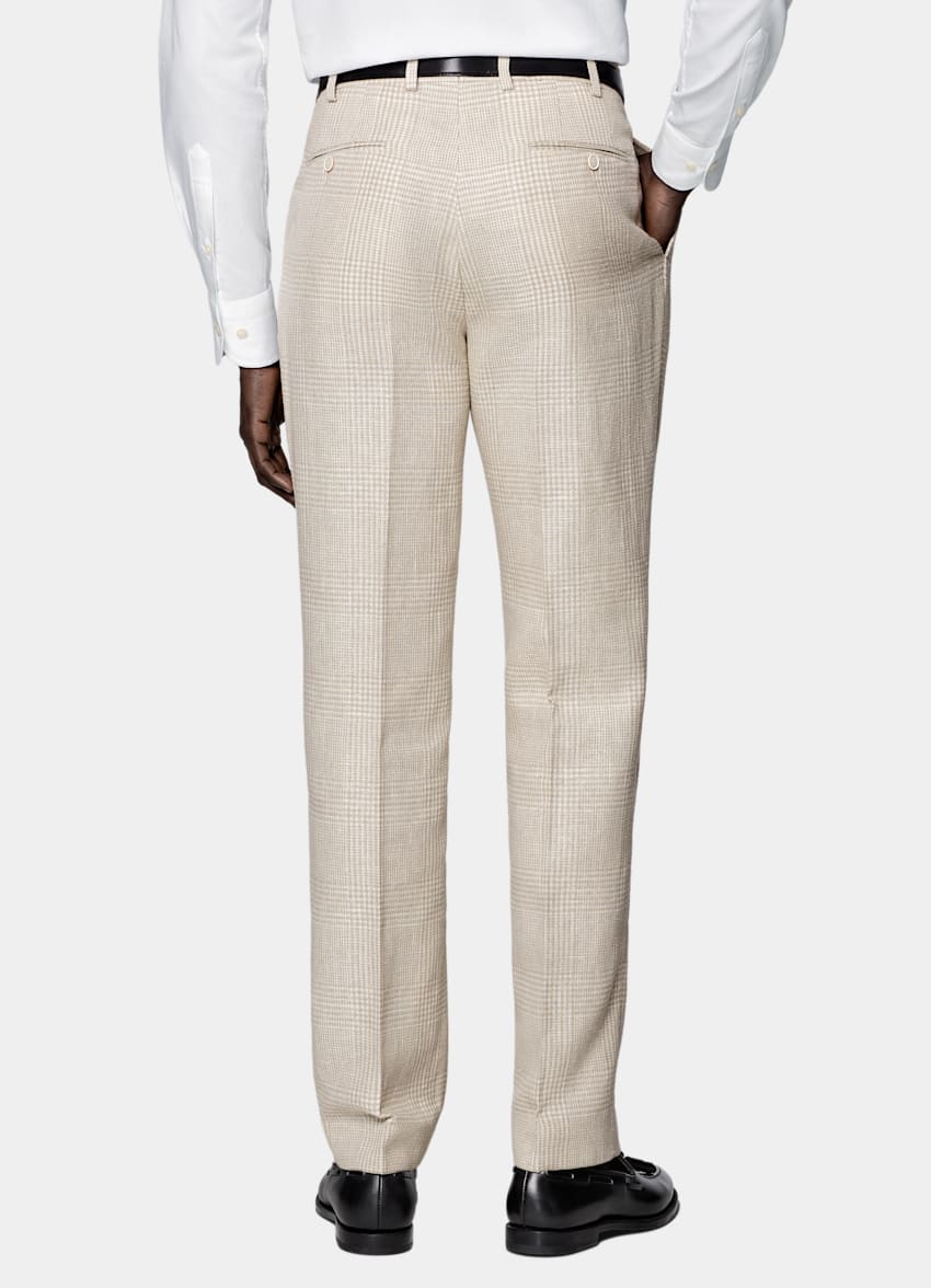 SUITSUPPLY Spring/Summer Linen Cotton Silk Wool by Ferla, Italy Sand Checked Tailored Fit Havana Suit