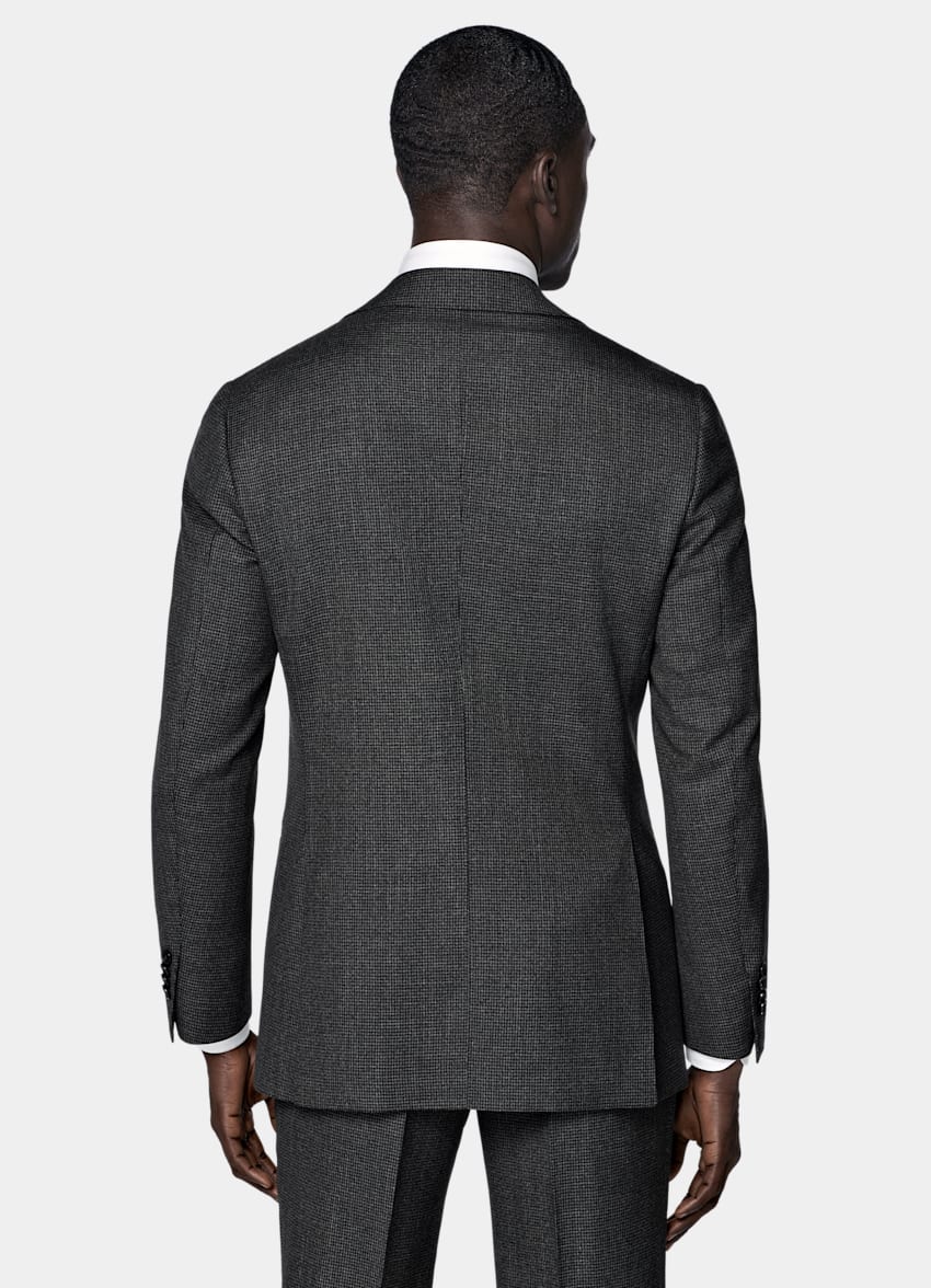 Dark Grey Houndstooth Tailored Fit Havana Suit in Pure