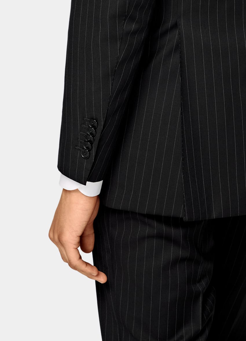 SUITSUPPLY All Season Pure S130's Wool by Drago, Italy Black Striped Tailored Fit Milano Suit