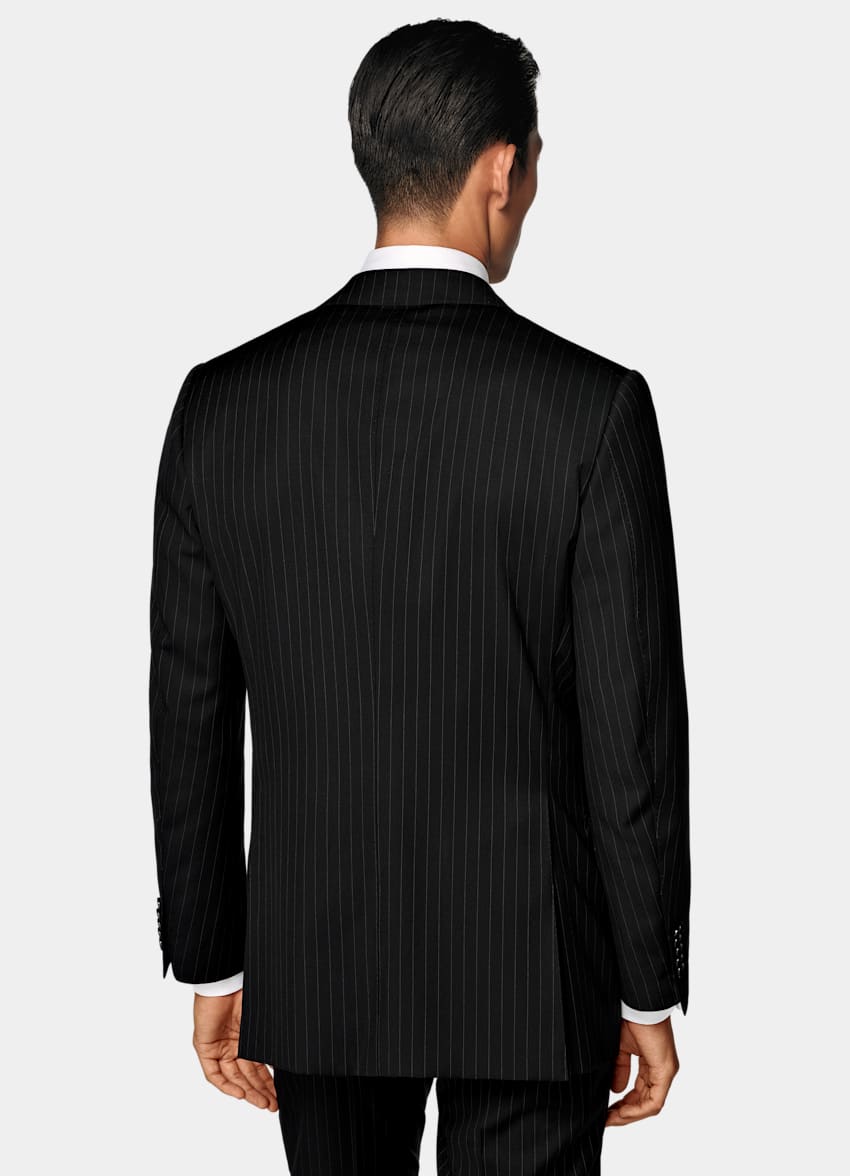 SUITSUPPLY All Season Pure S130's Wool by Drago, Italy Black Striped Tailored Fit Milano Suit